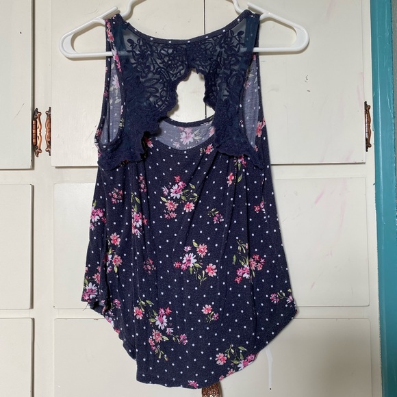 Navy Floral Lace Tank Top S - Picture 3 of 4